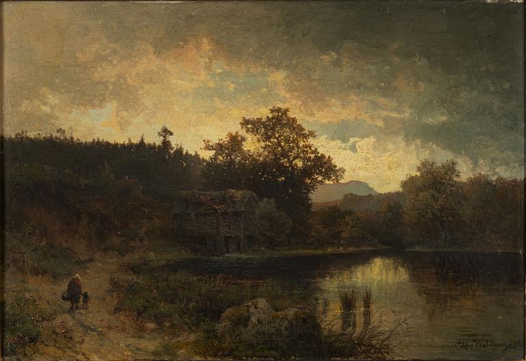 Alfred Wahlberg, Lakeside Landscape at Dusk.