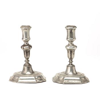 A pair of Swedish late Baroque pewter candlesticks by Nils Christophersson Forss.