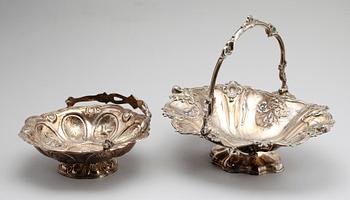 FRUKTSKÅLAR, 2 st, pläter och nysilver, sekelskiftet 1900.