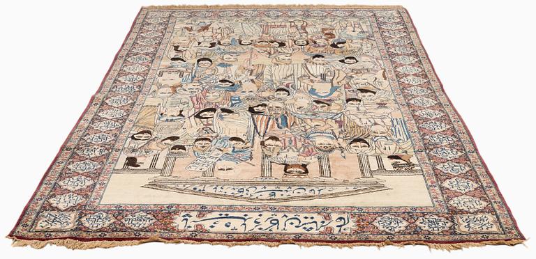 A Persian Kerman Laver 'Mashahir' ( 'The rulers of the world') rug, ca 240 x 147 cm.