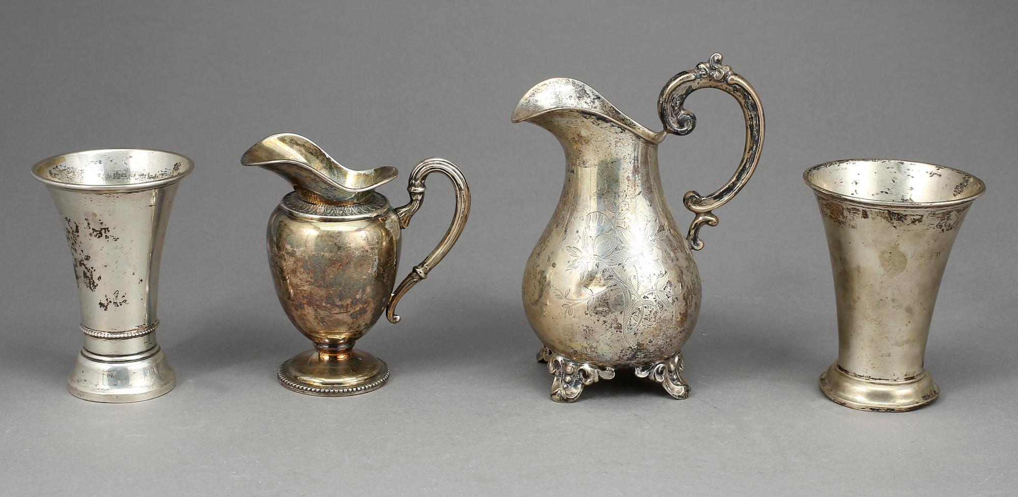 PARTI SILVER, 9 delar, 1800-1900-tal. Svenska, italienska och ryska stämplar. Vikt 709 gr.