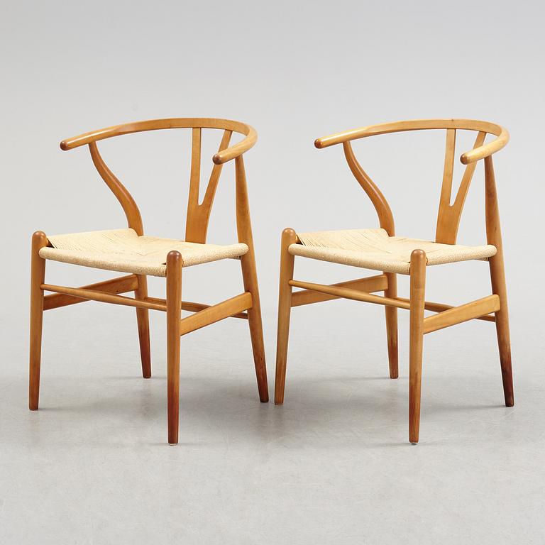 A set of four + two armchairs 'Y-chair' by Hans J Wegner, Carl Hansen & Son, Denmark.