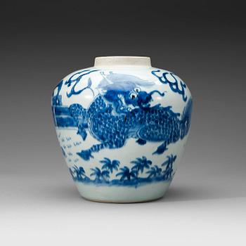 307. A blue and white jar, Transition 17th century.