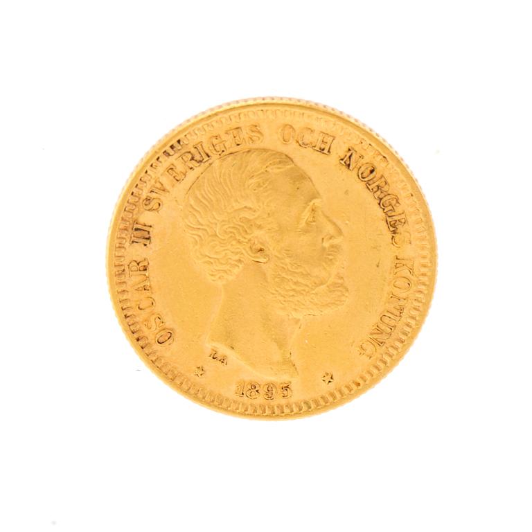 Gold coin 20kr Oscar II, Sweden and Norway 1895.