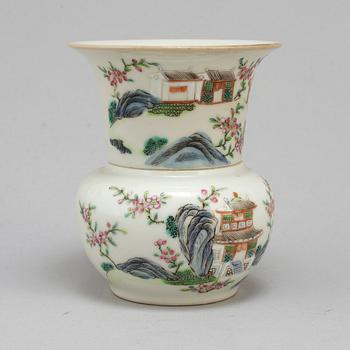 A Chinese famille rose vase in two sections, 20th century.