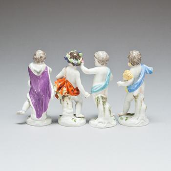 FIGURINER, 4 st, porslin, Meissen, 1900-tal.