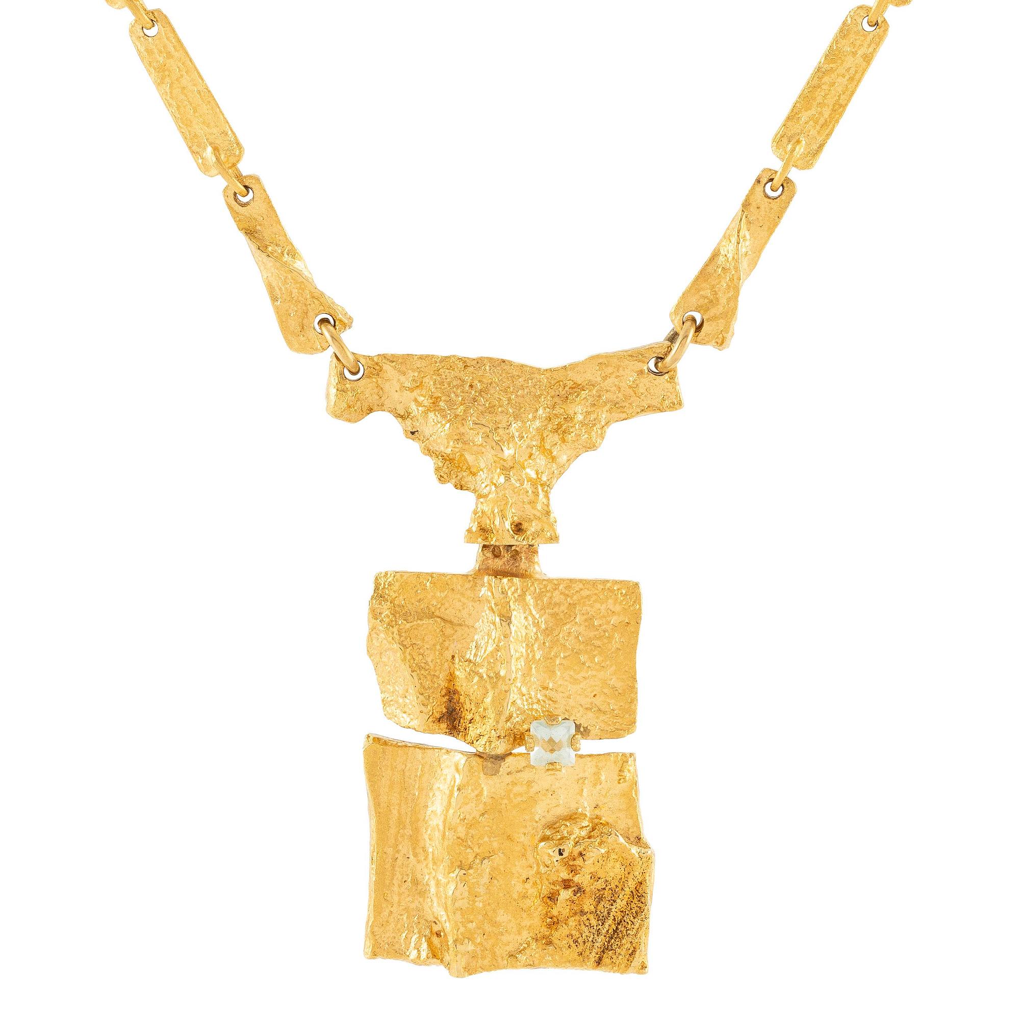 A Björn Weckström, necklace "Offer stone" 18K gold with aquamarine. Lapponia 1973.