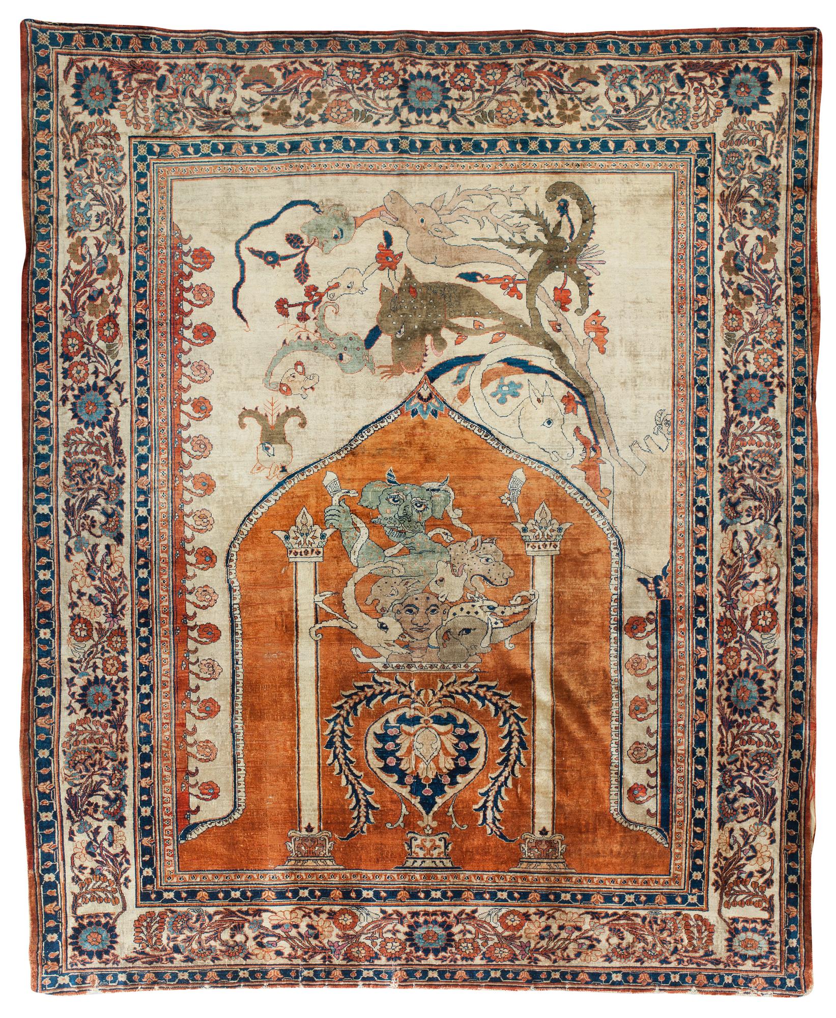A RUG. An antique silk Heriz. 177 x 146 cm.