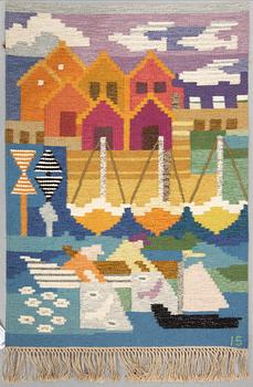 A TAPESTRY, "1082 Fiskeläge", flat weave, ca 120,5 x 84,5 cm, signed IS (Ingegerd Silow).