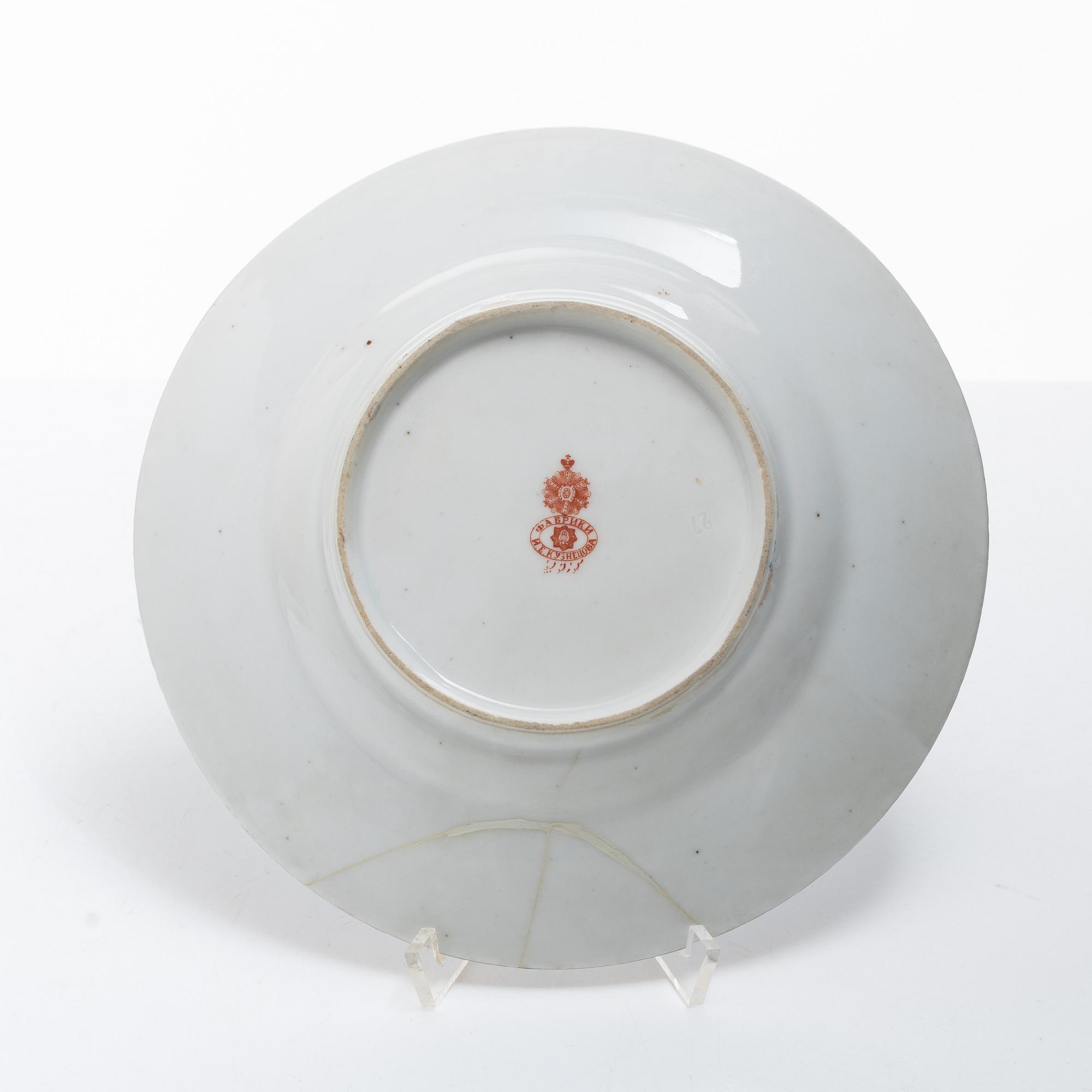 Six Russian plates, Kuznetsov, early 20th Century.