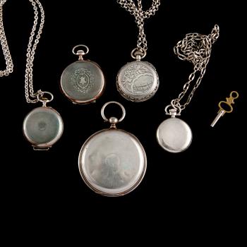 FICKUR, 5 st, mestadels låghaltigt silver, 1900-talets första hälft.