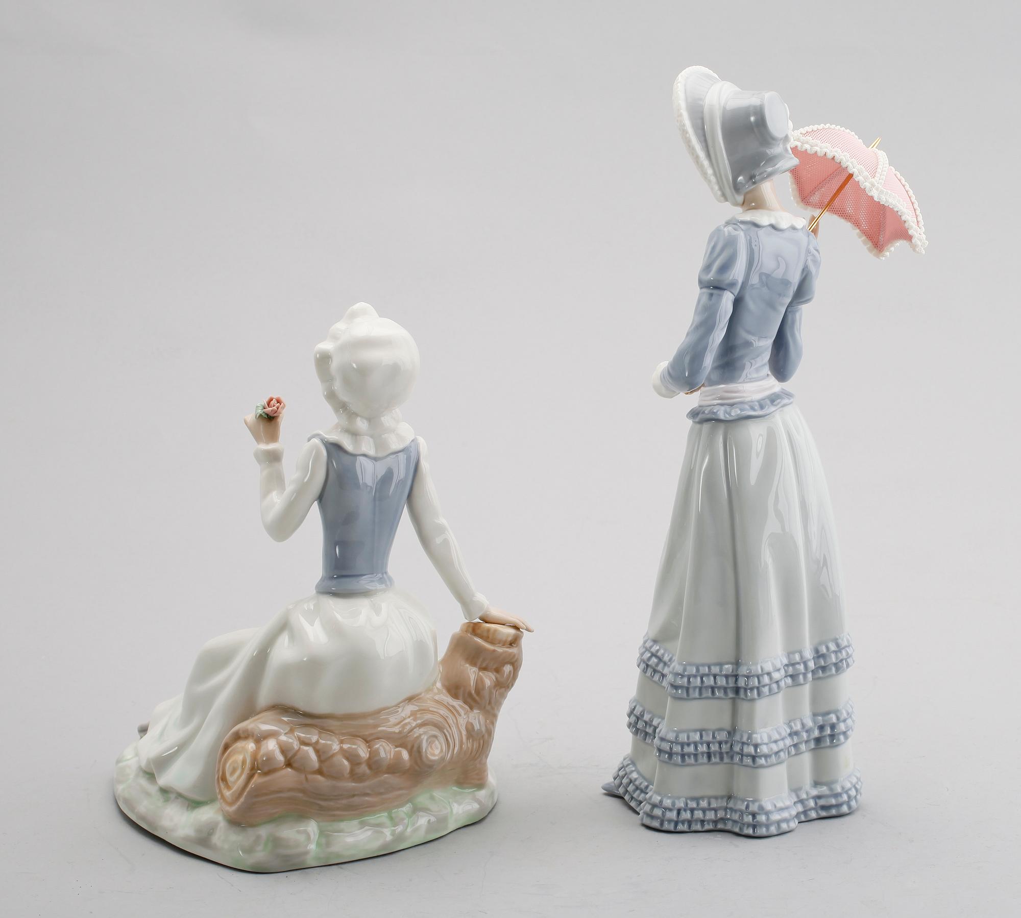 FIGURER, 2 st, porslin, Tengra och Lladro, Spanien, 1900-talets andra hälft.