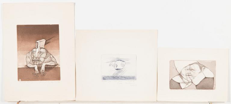 Ado Lill, etching and aquatint, a set of three, signed and dated -81, -87 and -84, numbered 5/21, 10/21 and 11/21.