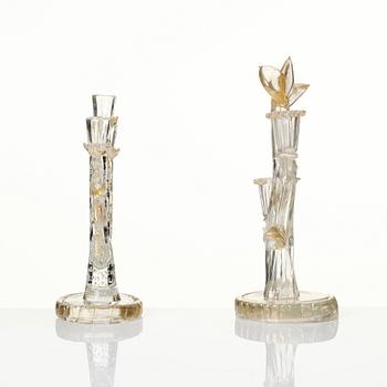 Ercole Barovier, two glass candelabra, Barovier & Toso, Murano, Italy mid 1900s.