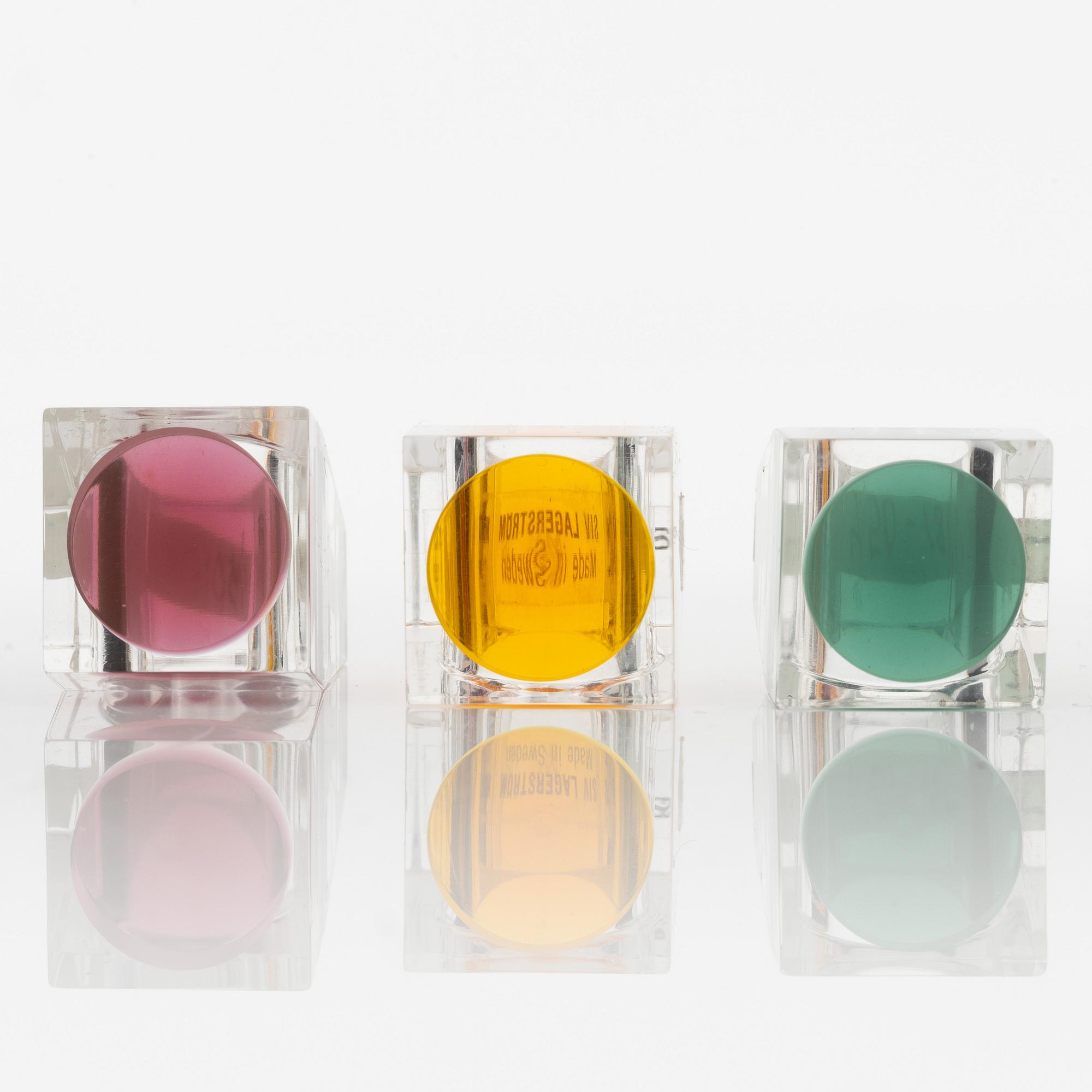 Siv Lagerström, three acrylic plastic rings, 1970s.