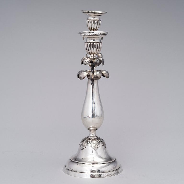 A THREE LIGHT SILVER CANDELABRA, Johan Lindroos, Kristinestad 1852, weight 898 g.