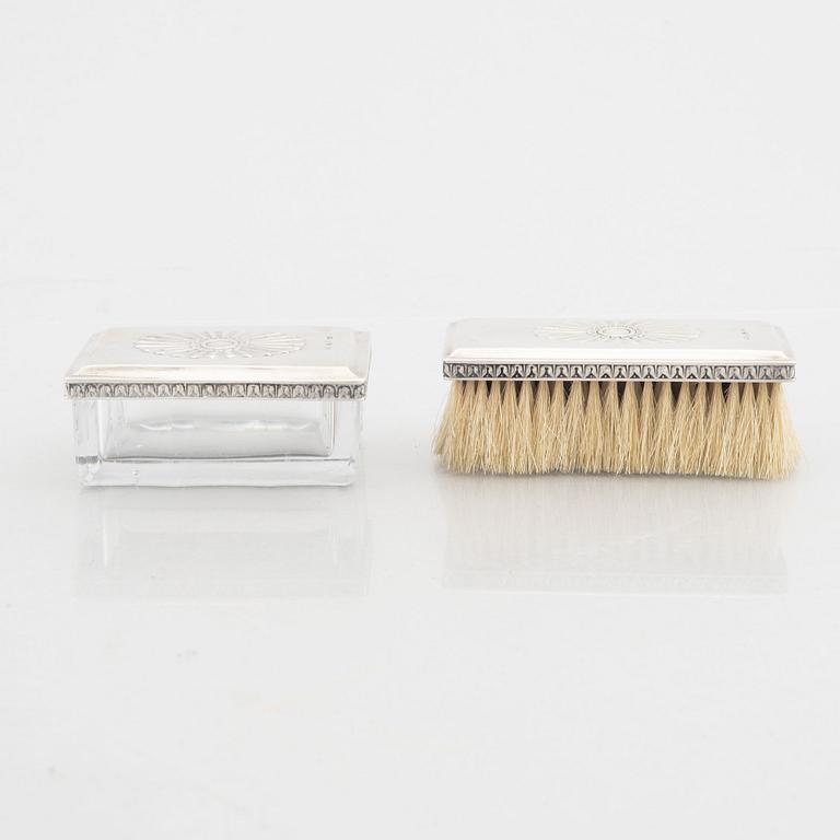 A Swedish silver brush and box, mark of Gustaf Theodor Folcker, Stockholm 1837-1840.