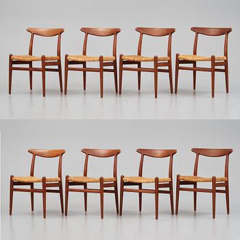 Hans J. Wegner, a set of eight teak chairs, model "W2", C.M. Madsen, Denmark 1950s.