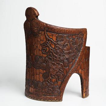 Gustaf Fjaestad, a pair of Art Nouveau carved pine chairs "stabbestolar", Arvika Sweden 1908-1909.