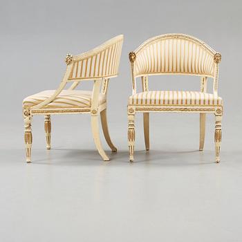 A late Gustavian circa 1800 armchair. One later armchair included.