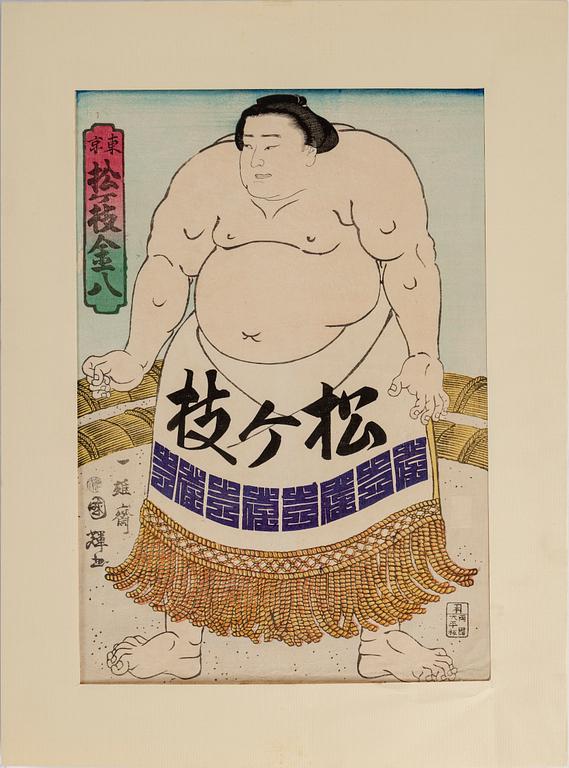 KUNITERU II (1829-74), two colored woodblock prints, Japan, 19th century.