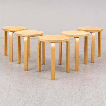 ALVAR AALTO, a set of five 'E60' stools.