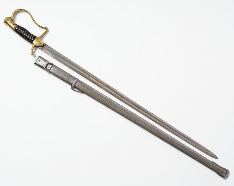 A Swedish artillery sword, 1889 pattern, with scabbard.