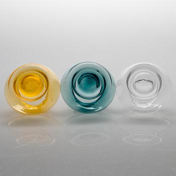 ALEKSI PUUSTINEN, A three-piece glass candleholder, signed.