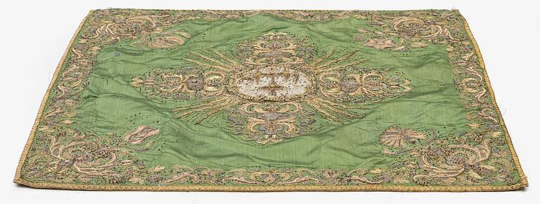An Italian chalice veil, mid 18th century, c. 58 x 60 cm.