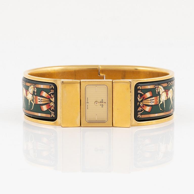 Hermès, A enamel and gold hardware 'Loquet watch'.