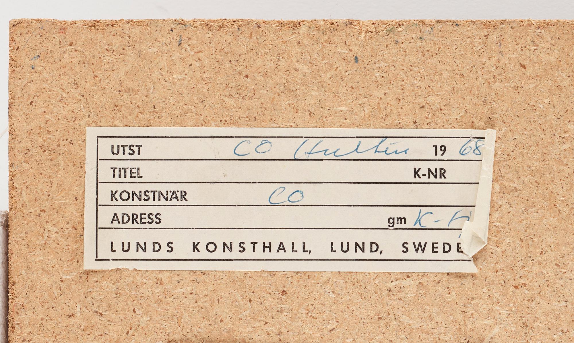 CO Hultén, olja på duk uppklistrad på pannå, signerad och daterad -48.