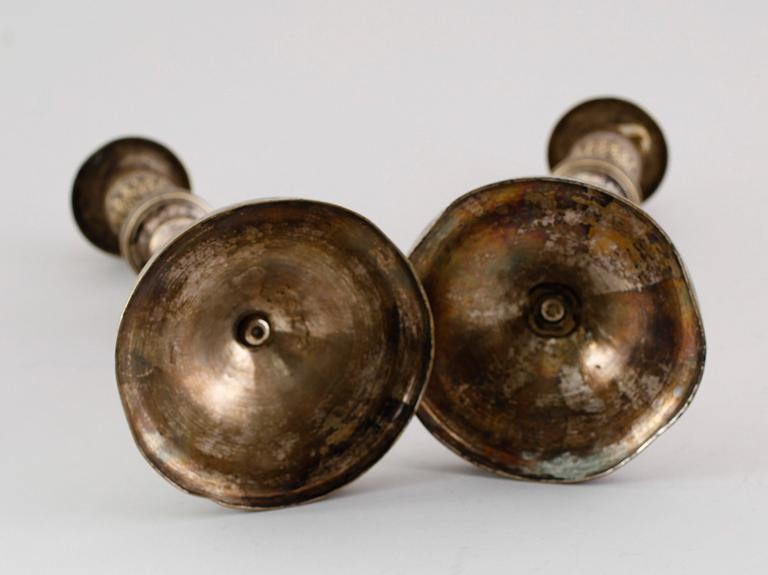 LJUSSTAKAR, 1 par, argent haché, empire, 1800-talets första hälft.