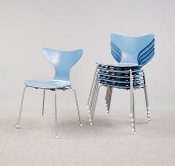 STOLAR, 6 stycken, "Liljan", Arne Jacobsen, 1970-tal.