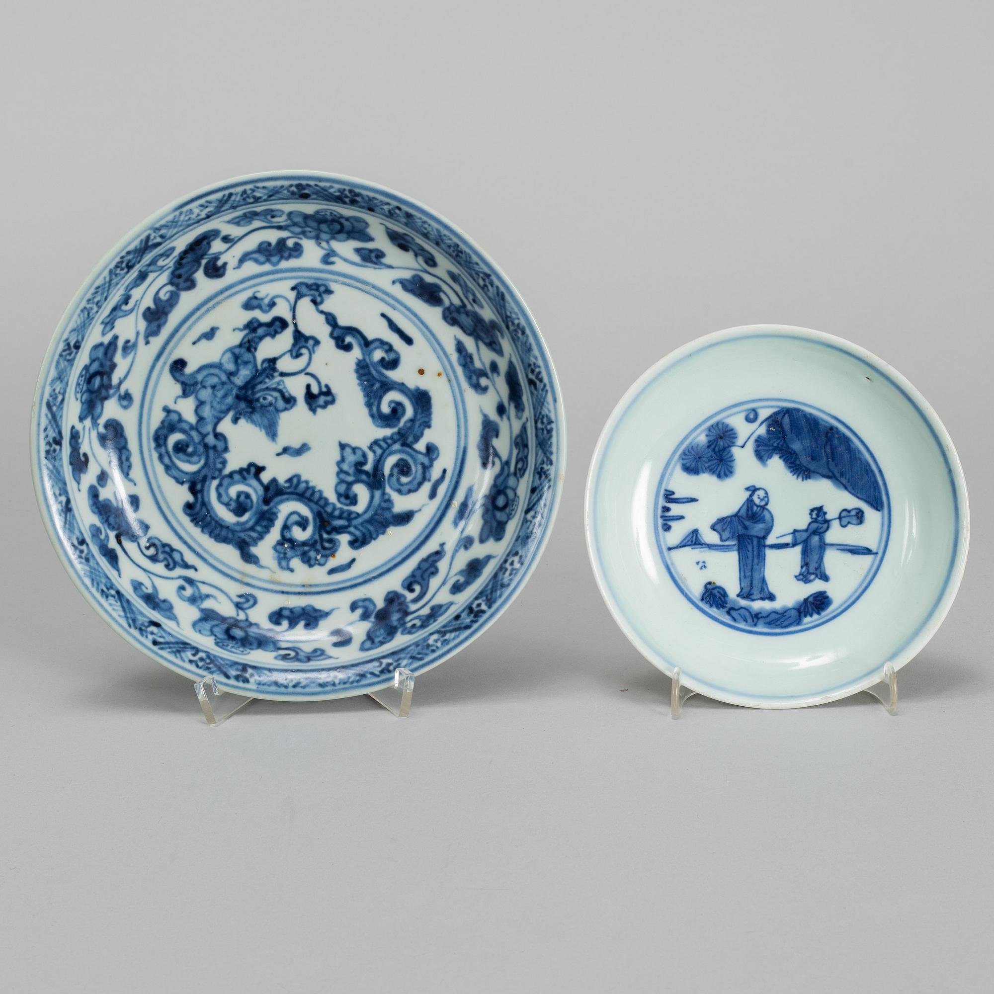 Two blue and white dishes, Ming dynasty (1368-1644).