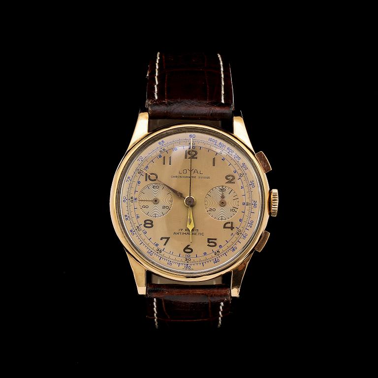 HERRARMBANDSUR, guld 18k Loyal, Chronographe Suisse, 1900-talets andra hälft.