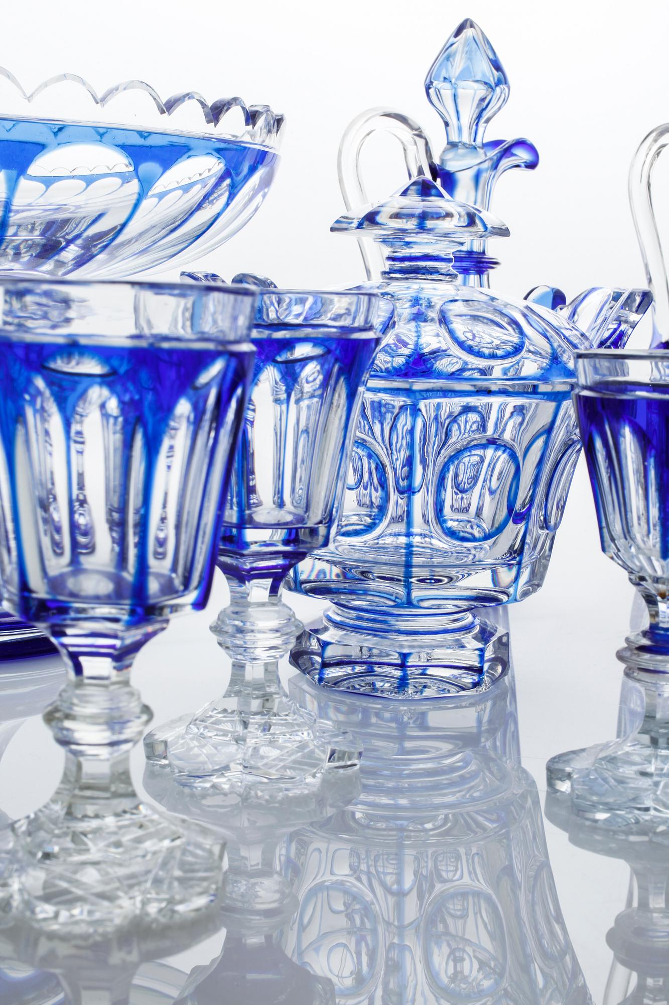 55 pieces of glass tableware, first half of the 20th century.
