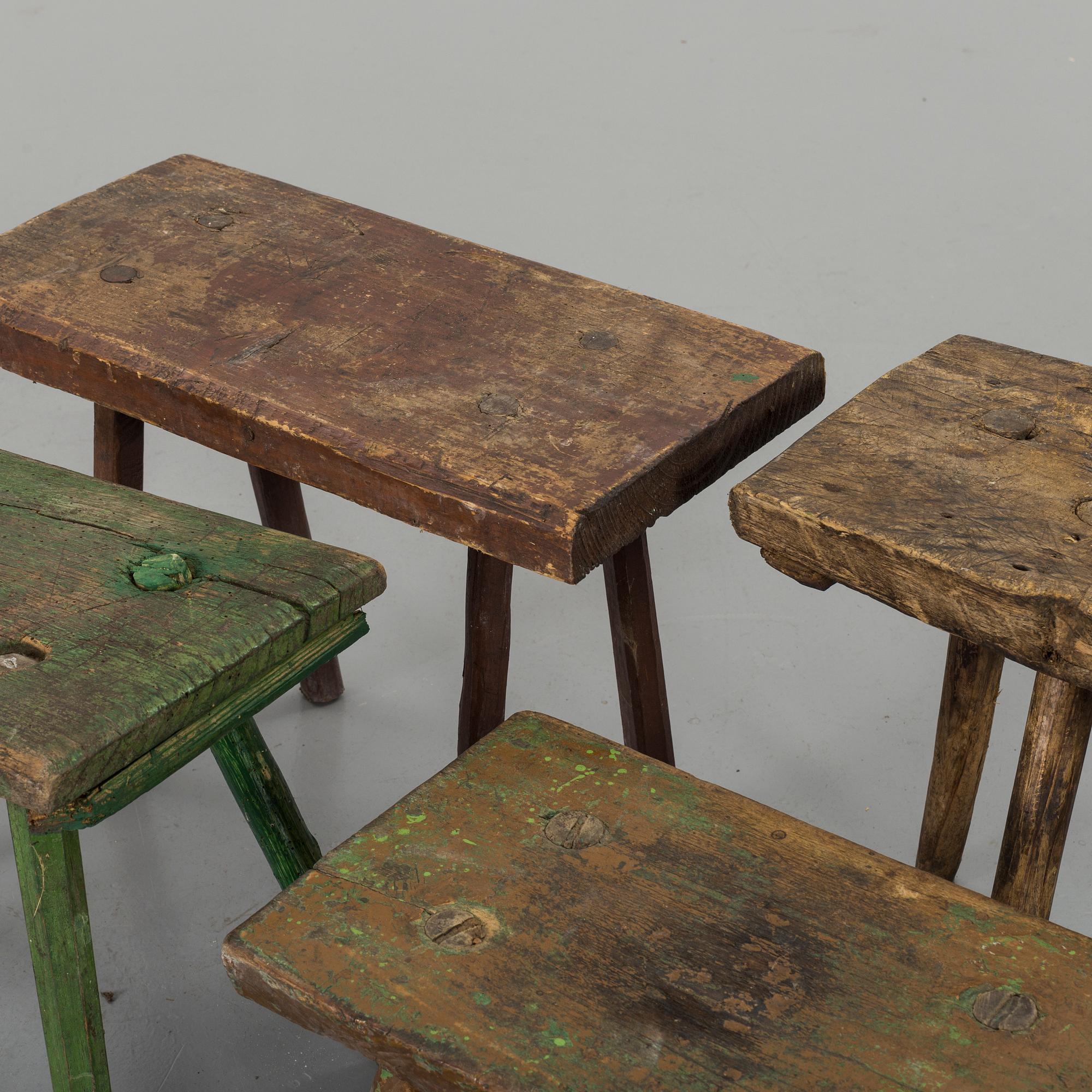 FIVE STOOLS, 19th/20th century.