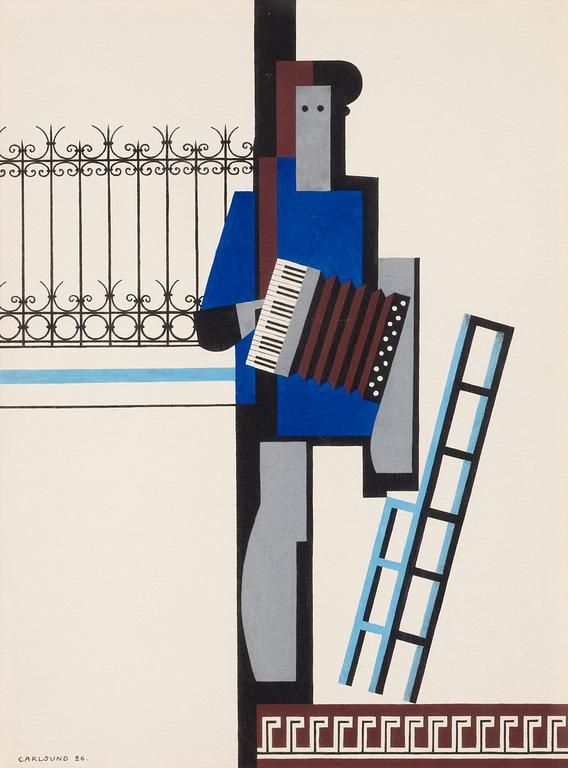 Otto G Carlsund, "Musikant med dragspel" / "Blå bar" (Musician with accordion / Blue bar).