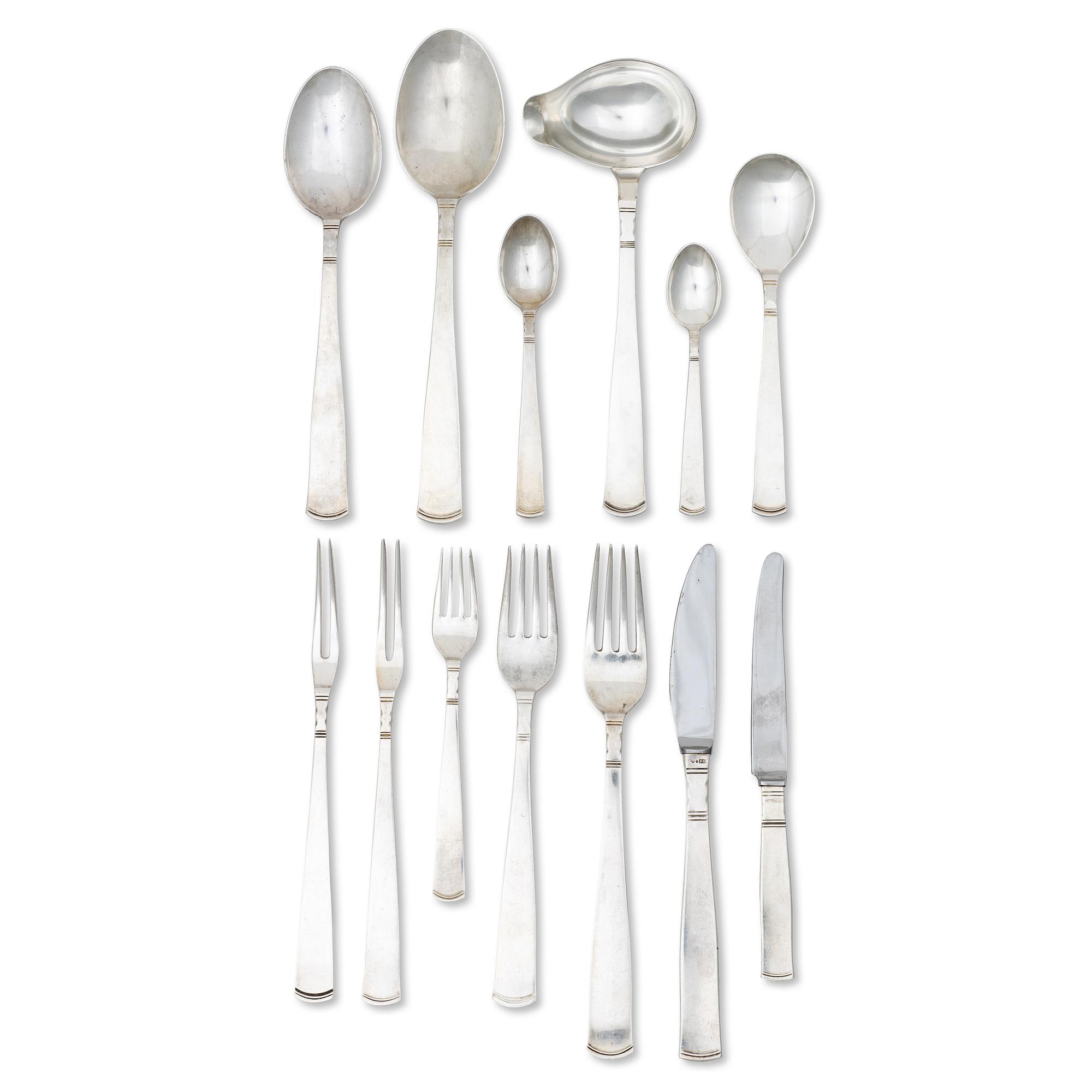 Jacob Ängman, A silver cutlery set, “Rosenholm”, GAB, Eskilstuna and Stockholm, some 1970 (58 pieces).