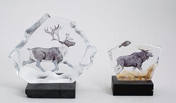 GLASBLOCK, 2 st, Mats Jonasson, Målerås, signerade.