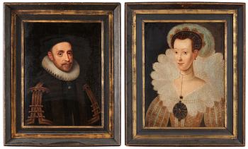 257D. Jacob Hoefnagel Attributed to, "Konung Gustaf II Adolf" och "Drottning Maria Eleonora".