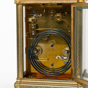 A gilt bronze carriage clock of French manufacture, the dial mark Linderoth, Stockholm, late 19th century/circa 1900.