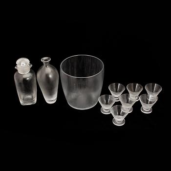 DRINKSET, 10 delar, glas, Vicke Lindstrand, Orrefors, "Iced", 1930-tal.