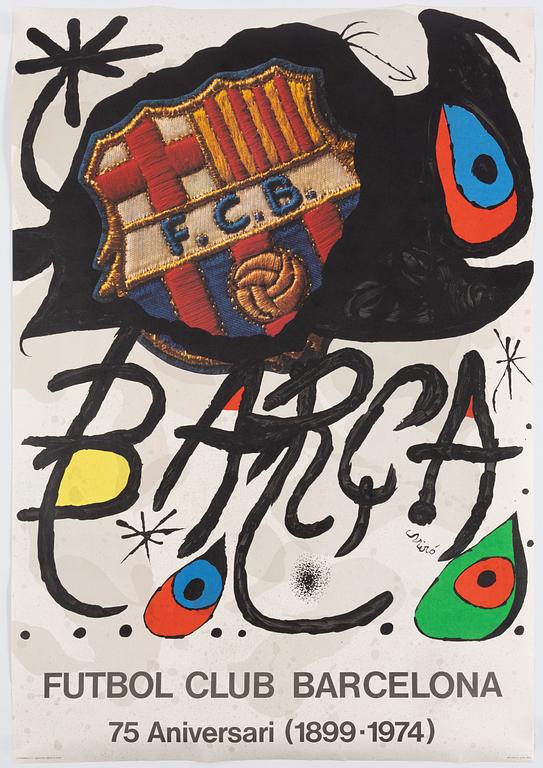 Joan Miró, after, 3 pcs, colour lithographic posters/posters, including Futbol club Barcelona 75º aniversari, 1974.