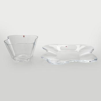 Alvar Aalto, art glass, two parts of the “Aalto Flower”, signed Alvar Aalto Iittala.