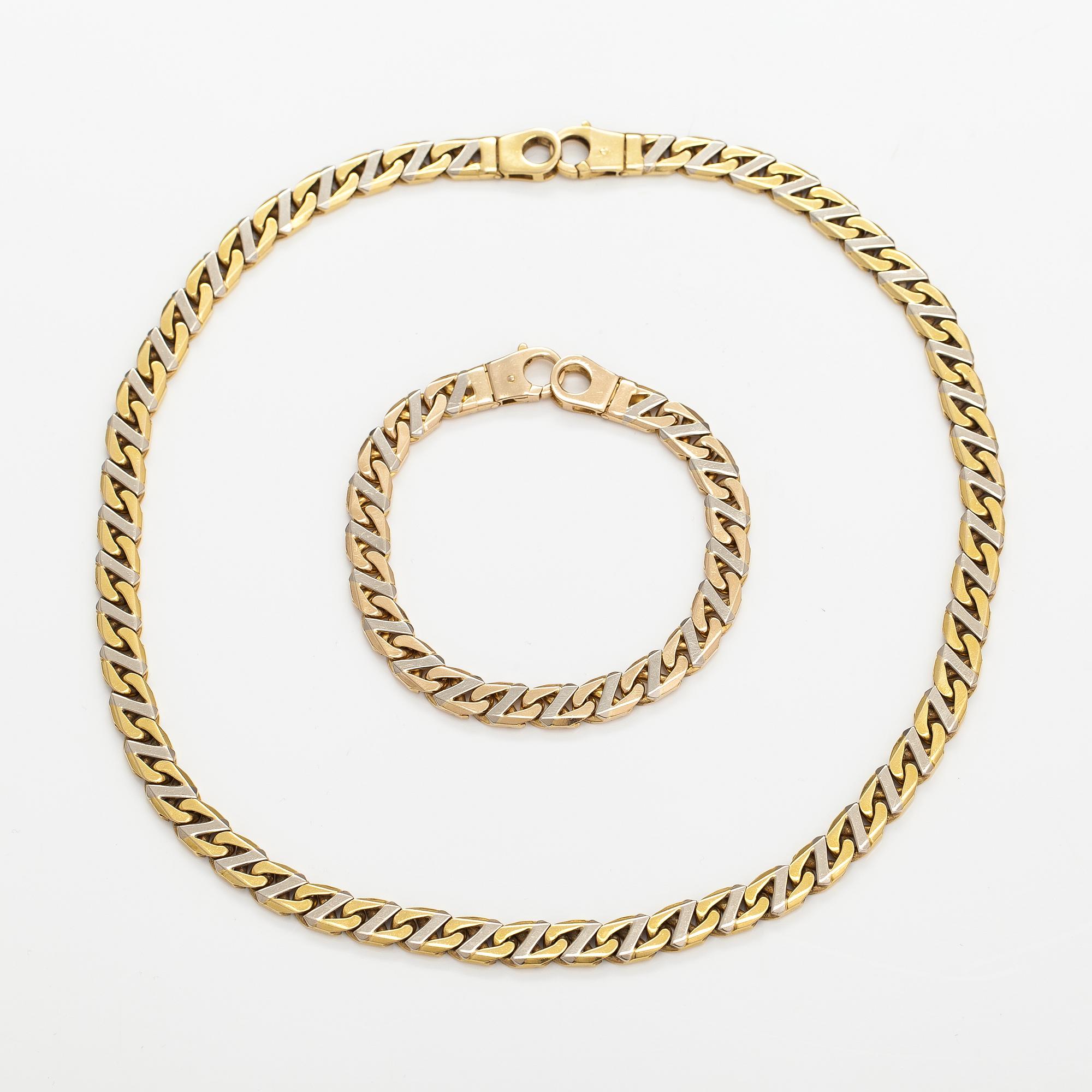Armband och halsband, 14K guld. Märkt Fa Cadoro.