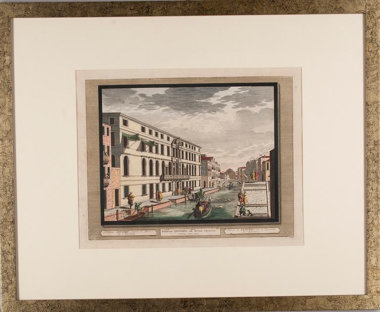 KOPPARSTICK, 6 st, handkolorerade, Venedig, 1700-tal.