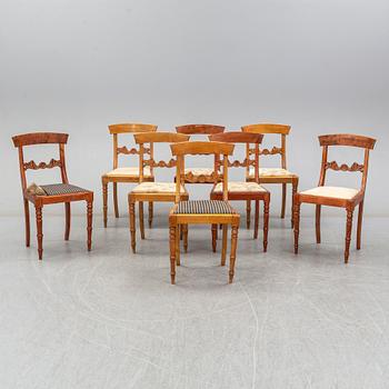 Eight Biedermeier birch chairs, mid 19th Century.