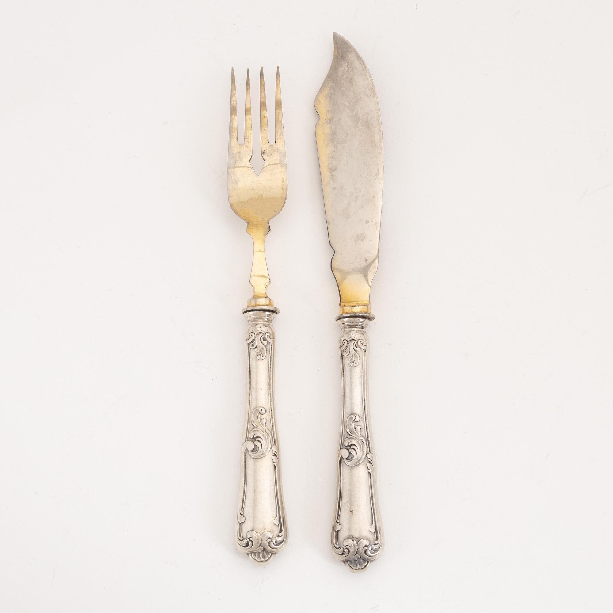 8+8 German silver fish cutlery, early 20th century.