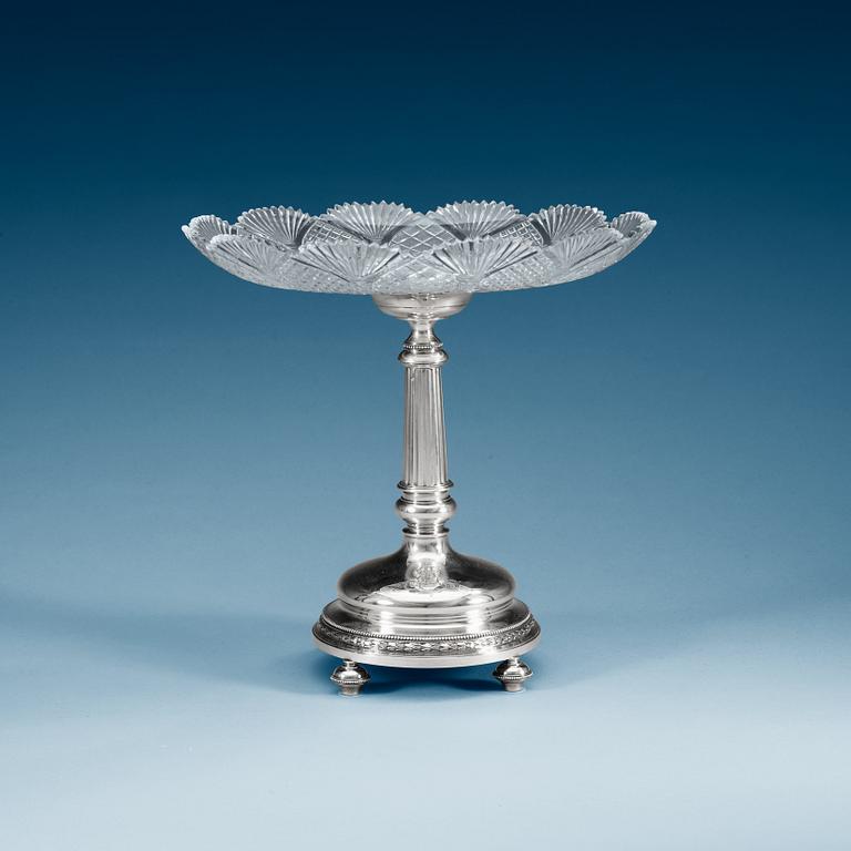 A Russian 20th century silver and glass bowl, unidentified makers mark, St. Petersburg 1908-1917.